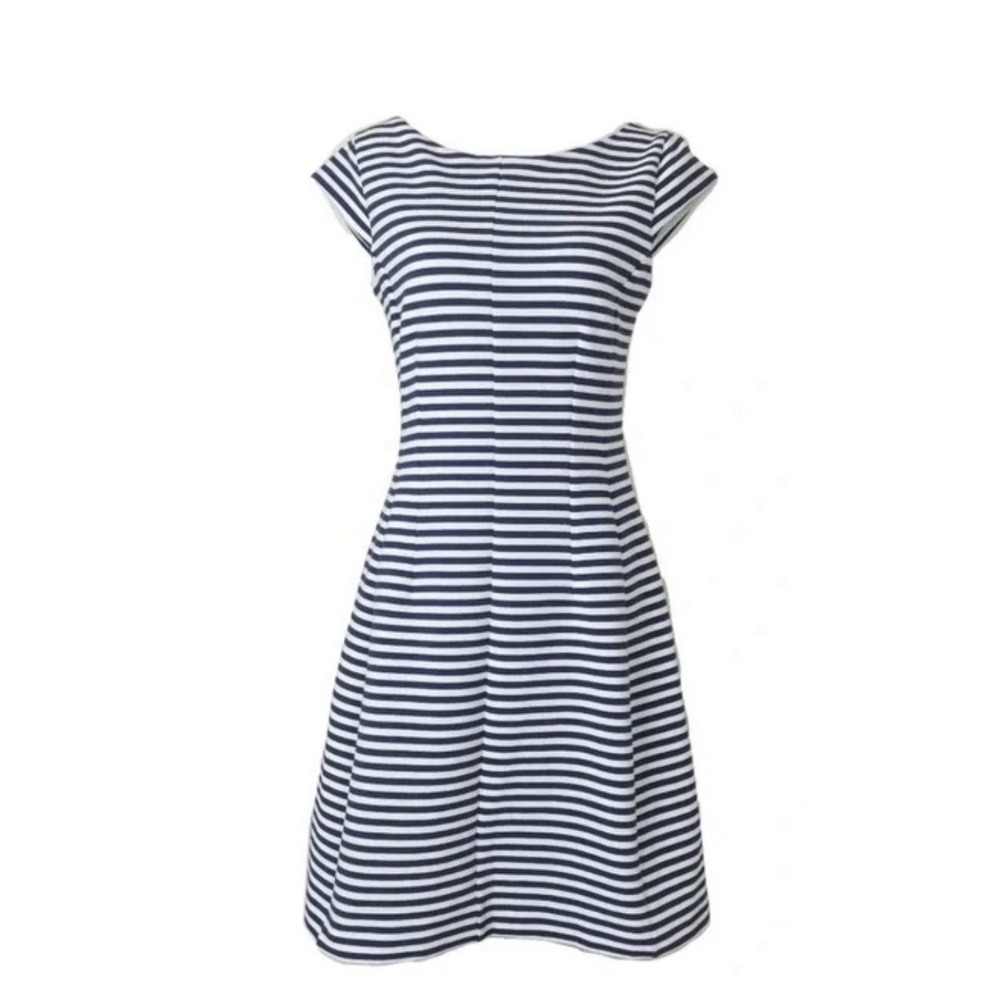 Lilly Pulitzer Dress Briella Navy White Stripe Cap Sleeve Zip Back A‎ Line XS - Picture 1 of 11